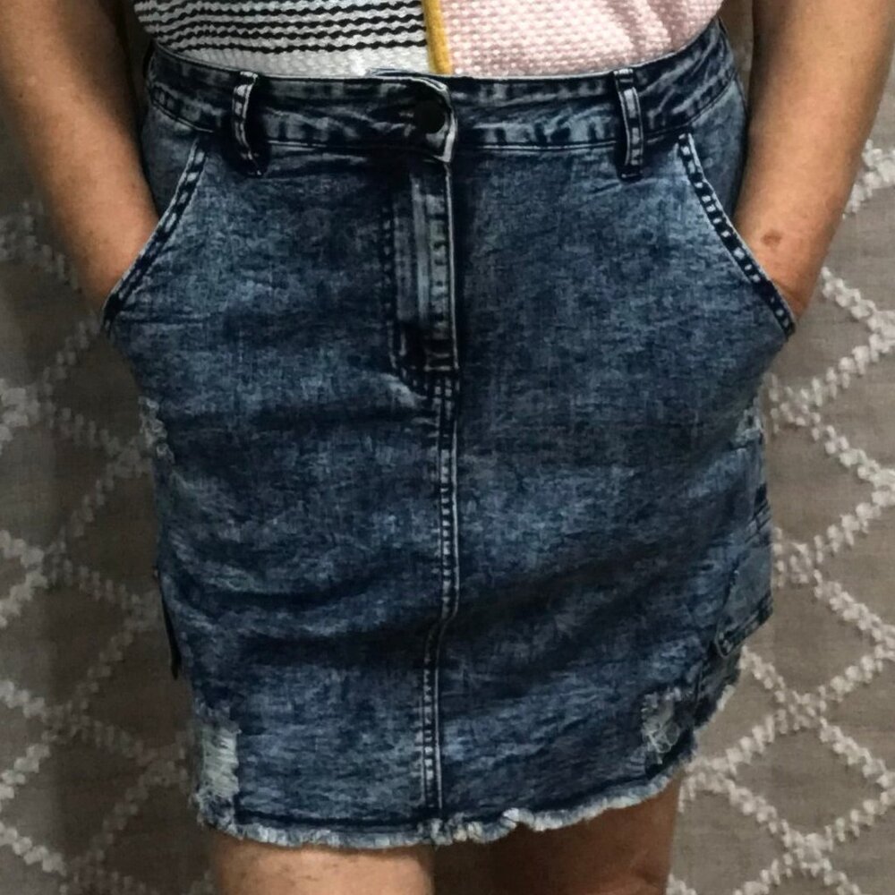 Distressed Denim Skirt